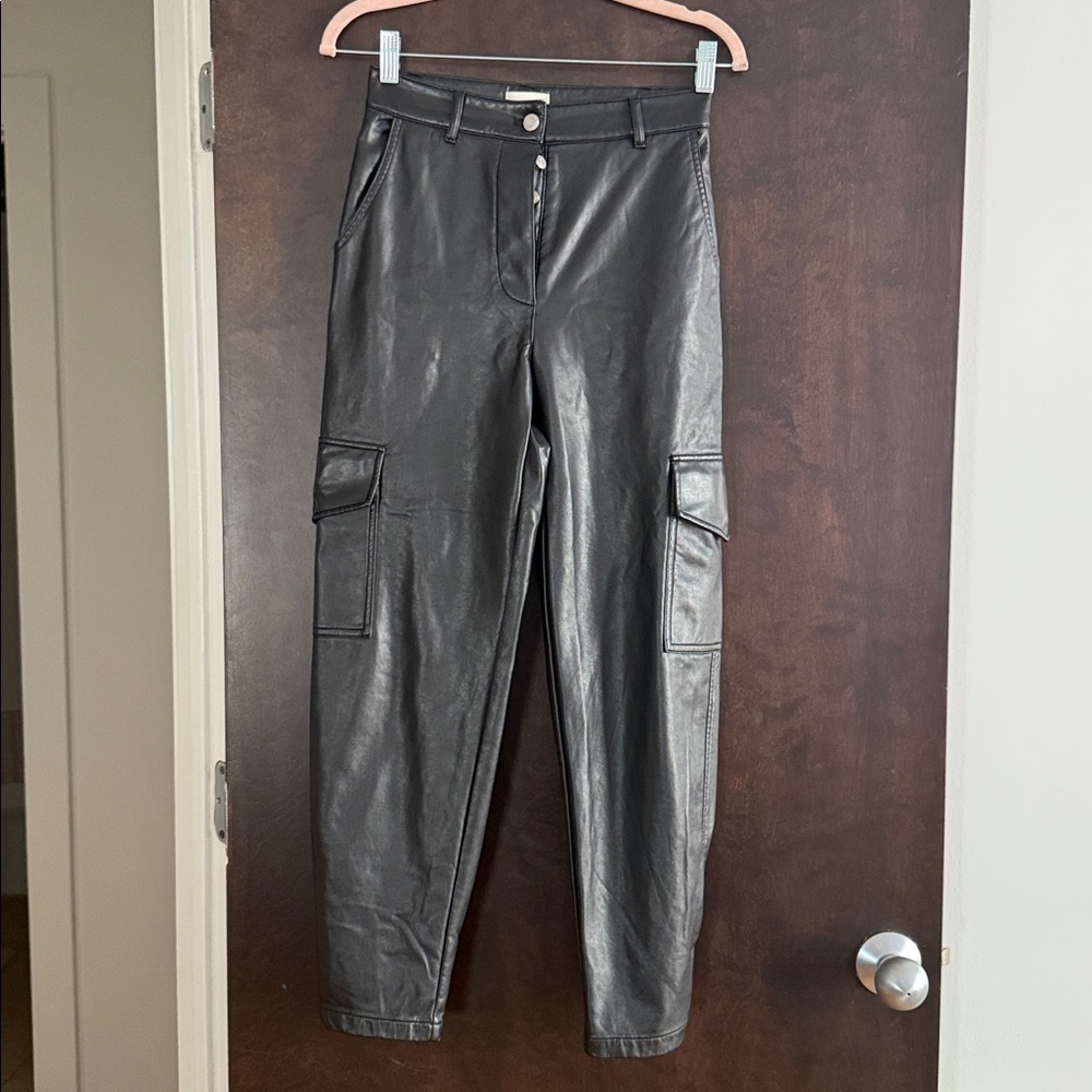 Wilfred Black Faux Leather cargo Pants